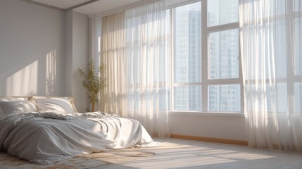 Modern bedroom interior with city view