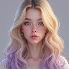 Fototapeta premium Long Blonde Hair with Lavender Ombre and Waves