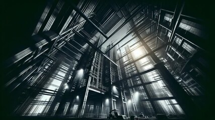 Steel Framework Ascends: Construction Site with Cranes and Bright Sky, Low Angle View - Powered by Adobe