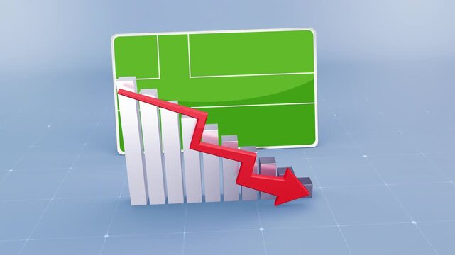 Ladonia Country Flag and Bar Chart Graph Showing Decreasing Values a Red Arrow Economic Crisis Concept