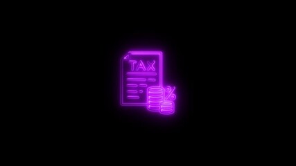 Glowing neon Animated Tax Document Icon for Finance animation isolated on transparent background.