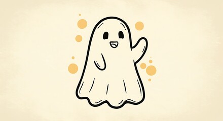 Fototapeta premium Cute Cartoon Ghost with Happy Expression and Subtle Bubbles