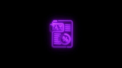 Glowing neon Animated Tax Document Icon for Finance animation isolated on transparent background.