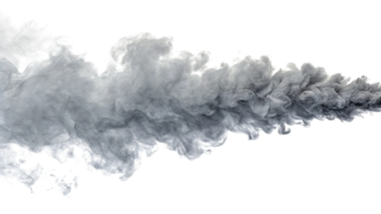 Wispy white smoke plume flowing dynamically isolated on transparent background