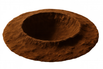 Martian crater with a transparent background, perfect for space exploration and science fiction projects