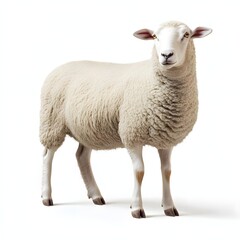 Fototapeta premium White Sheep Standing on White Background