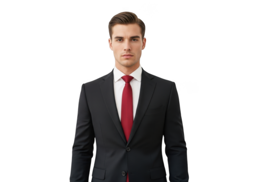 Professional businessman portrait in suit and tie stock photo for business use, man in formal wear, isolated on transparent background
