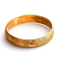 Gold Engraved Bangle Bracelet on White Background