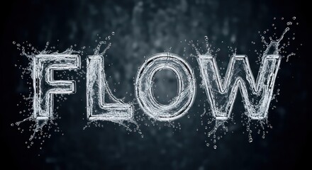 Dynamic Water Flow Typography Against Dark Backdrop, Liquid Letters Forming Word