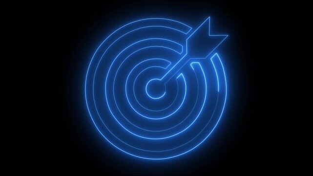 Neon bullseye target icon color glowing neon animated black background