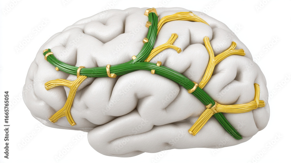 Poster image depicts detailed anatomical model of human brain showcasing neural pathways vibrant colors. th