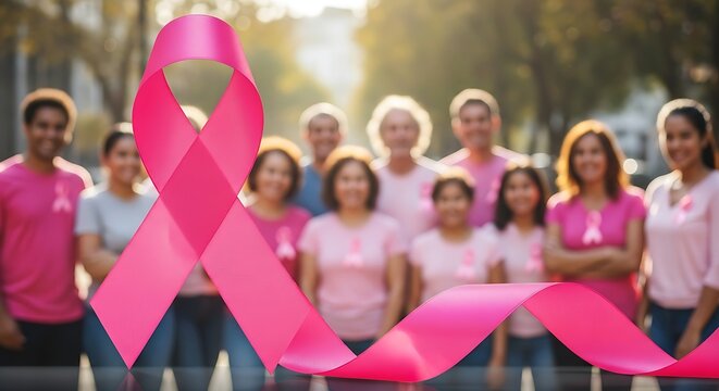 Diverse group supporting breast cancer awareness