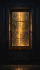 Elegant glowing window with warm illumination mystical glow effect enchanting ambiance luminous light magical scene atmospheric interior reflective glow night glow artistic glow