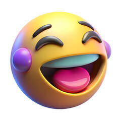 Joyful 3d emoji with wide grin and closed eyes expressing intense laughter and happiness