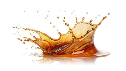 Dynamic amber liquid splash crown shape isolated on transparent background