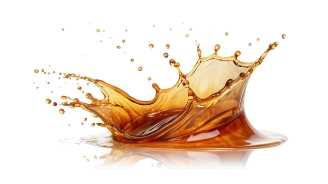 Dynamic amber liquid splash crown shape isolated on transparent background