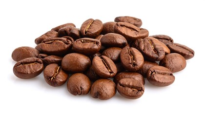 Naklejka premium Roasted Coffee Beans Pile with White Background.