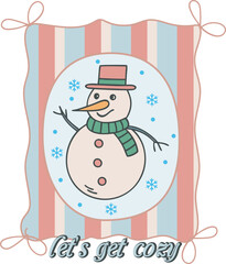 Christmas Snowman Cute Aesthetic Frame Clipart T shirt Design