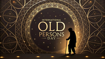 International Old Persons Day celebration with ornate gold pattern and silhouetted senior man full hd 4k stock image download