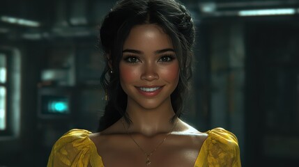 Smiling Woman in Yellow Dress