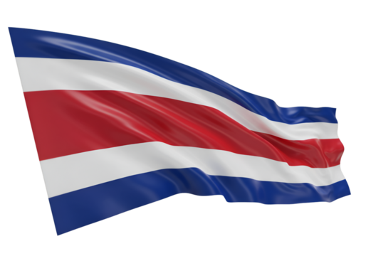 Costa Rican Flag Waving on Transparent Background 3d Render Illustration