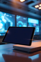 Modern Tablet Display with Sleek Design on a Futuristic Platform, Showcasing Technology and Innovation