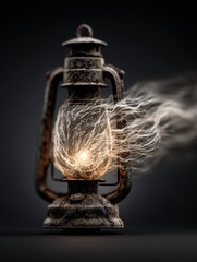 Vintage Lantern with Glowing Light and Ethereal Energy Flowing Out