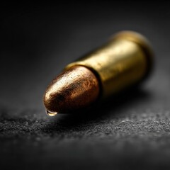 Close-up of a Bullet with Soft Focus on Metallic Surface