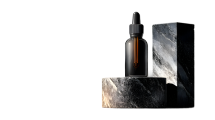 3D Render of Glossy Black Dropper Bottle on Plain Background