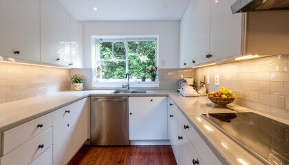 Modern Kitchen Interior Bright Cabinets and Natural Light