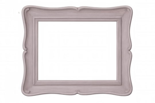 Wooden picture frame with ornate edges and transparent background, perfect for showcasing artwork or photographs