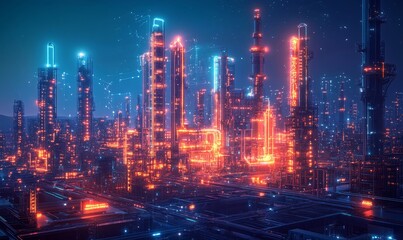 Futuristic smart factory concept, featuring advanced technologies like AI, IoT, and robotics, enhancing manufacturing efficiency and productivity, Generative AI