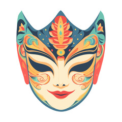 A decorative, folk-art-style mask with a smiling face. The image is a vector illustration, ideal for websites or blogs about culture, theater, festivals, or spiritual topics.

