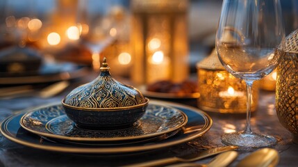 Elegant dinnerware in warm setting