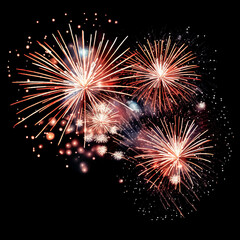 Fototapeta premium Gold Spark Firework Texture Radiant Pattern, Isolated on Black, Vibrant Fireworks Texture Burst on Black Night Sky, Dynamic Starburst Firework Texture for Party, Festival, and Celebration Backdrops