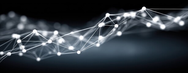 Abstract dark wave of glowing nodes