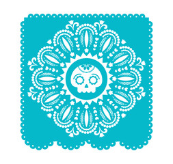 Papel Picado Skull Circle Blue