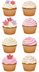 Isolated Cupcake Desserts Set Against Transparent Background Illustration