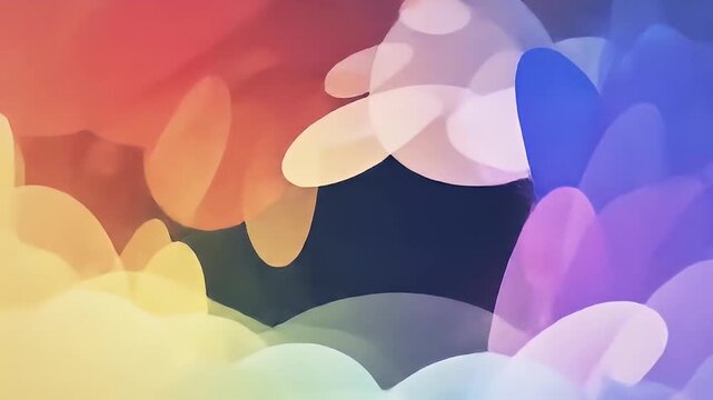 Gradient of colored amorphous shapes blend over a gradient, dark backdrop