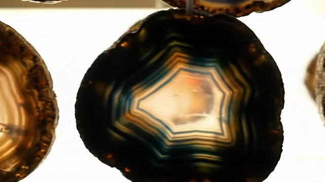 Translucent agate slice shows delicate banding and natural patterns close up