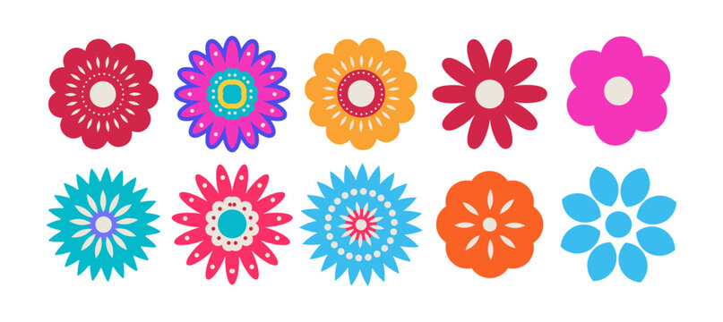 Colorful Folk Mexican Floral Set