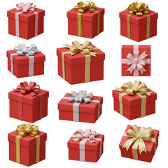 Isolated Gifts Collection With Various Ribbon Bows On Transparent Background
