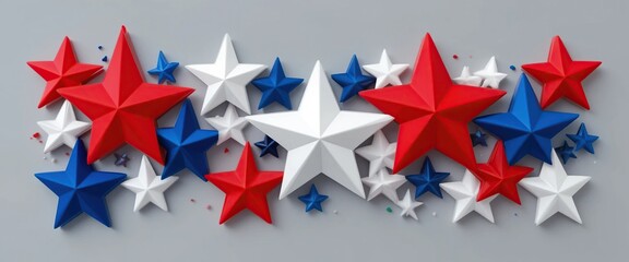 Obraz premium Patriotic Stars Celebration: A Festive Collection of Red, White, and Blue Star Decorations