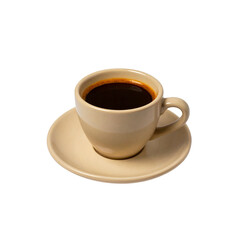 Minimal Espresso Cup on Saucer with Shadow, Centered Composition, isolated on transparent background