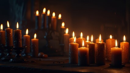 Spooky candle cluster with hollow glow Halloween backdrop