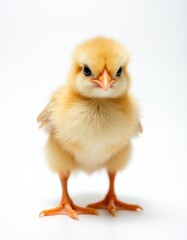 Obraz premium Clean and Fluffy Chick Portrait with a Direct Gaze Against a Pristine White Background