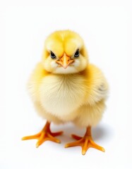 Obraz premium Clean and Fluffy Chick Portrait with a Direct Gaze Against a Pristine White Background