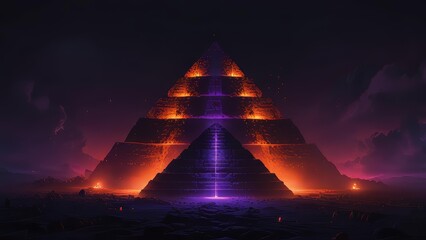 Surreal neon pyramid glowing in spooky Halloween mist