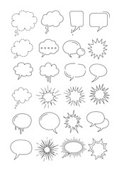 Collection of diverse hand drawn speech bubbles and starburst elements for creative expression and design projects