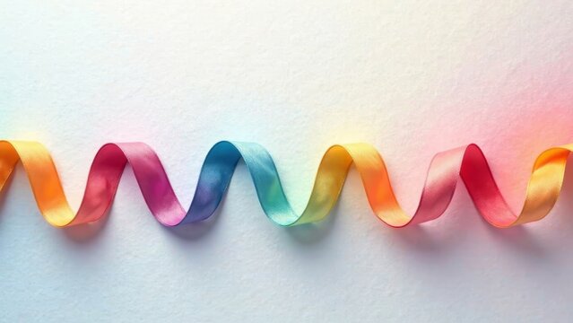 Colorful satin ribbon swirls on a light background, a vibrant and joyful design element for celebrations and festivities.